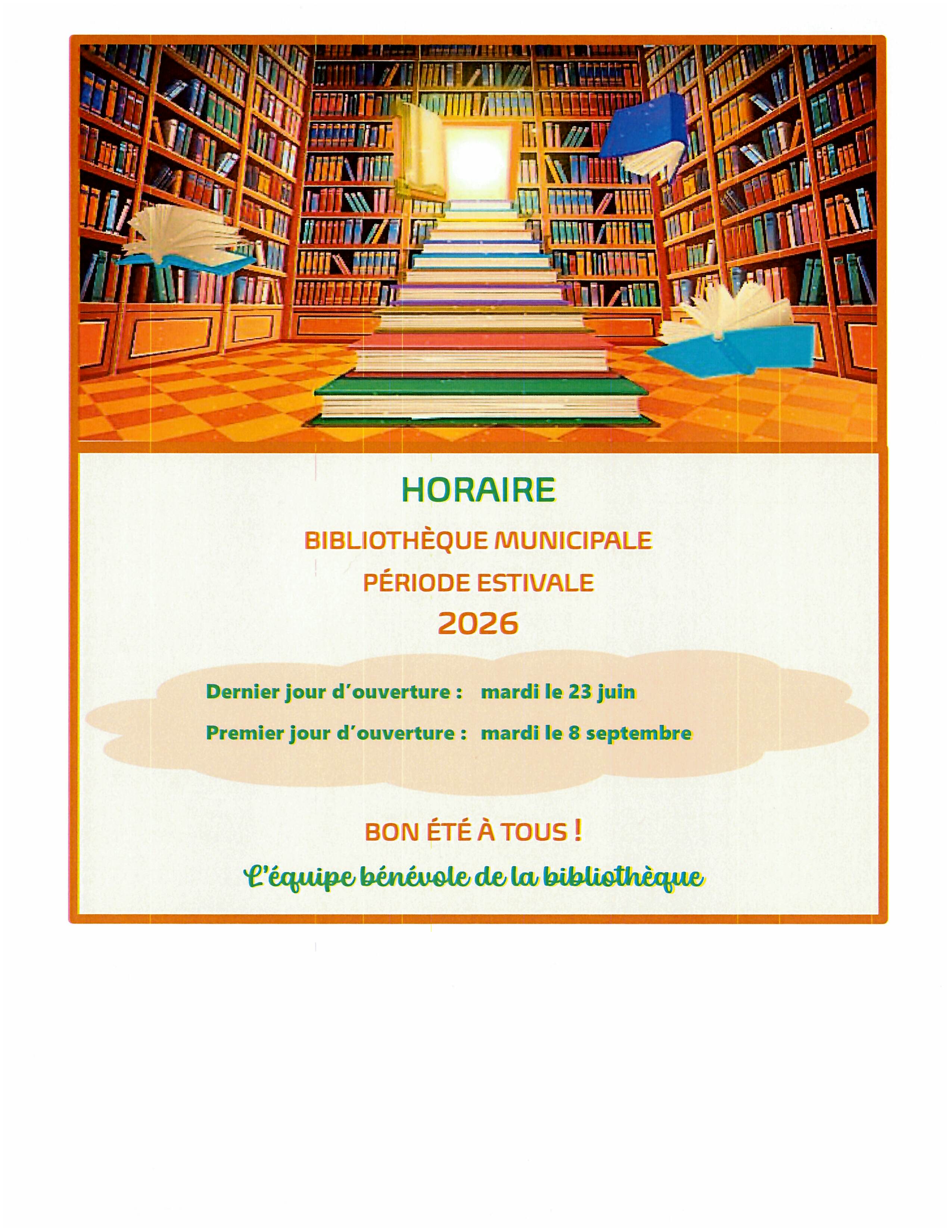 Horaire Bibliothèque Été 2026